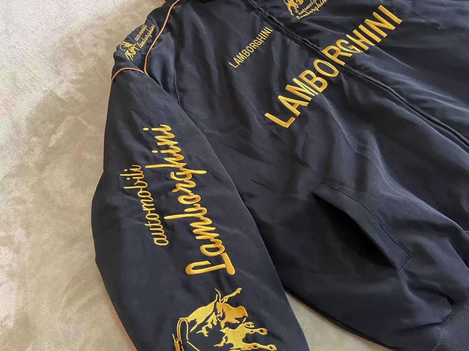 Adult F1 Vintage Racing Jacket Black Ebroidered Lamborghini Jacket Adult F1 Vintage Racing Jacket Black Ebroidered Lamborghini Jacket