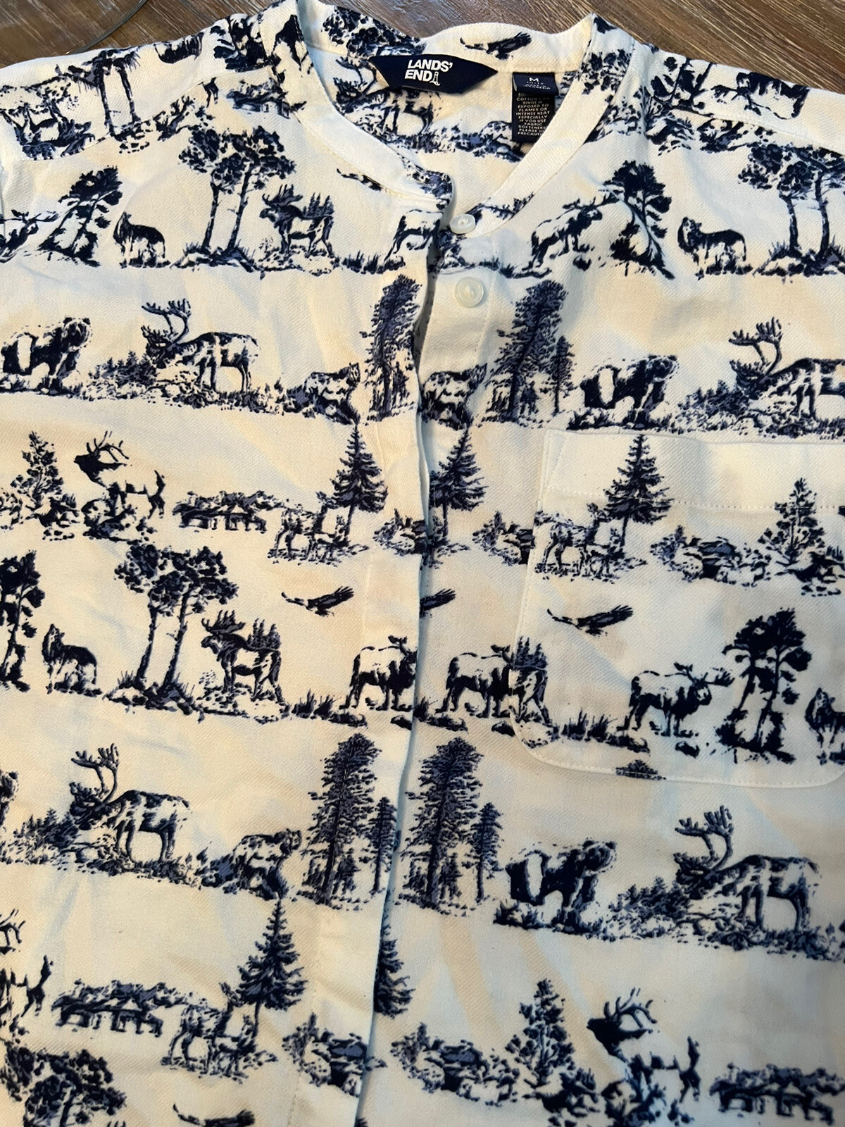 LANDS' END Flannel Nightshirt Western Wildlife “Yellowstone” Pockets