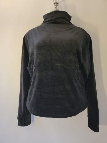 Prana Womens Black Velour Funnel Neck Pheonix Pullover Yoga Oversized Top Sz XS