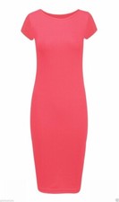 Womens Cap Sleeve Midi Dress Ladies Short Sleeve Bodycon Jersey Stretch UK 8-26