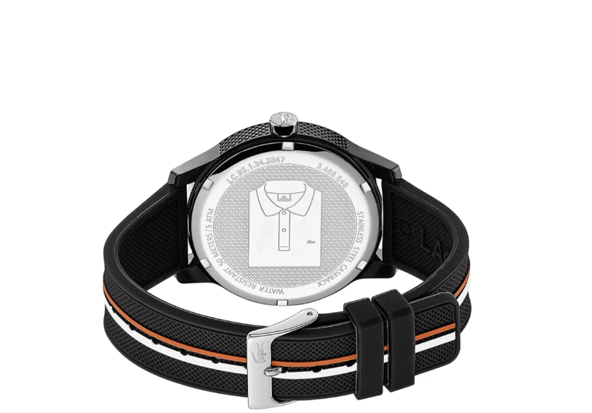 LACOSTE 2011071 12.12 BLACK DIAL BLACK SILICONE STRAP MENS WATCH - Image 2 of 3
