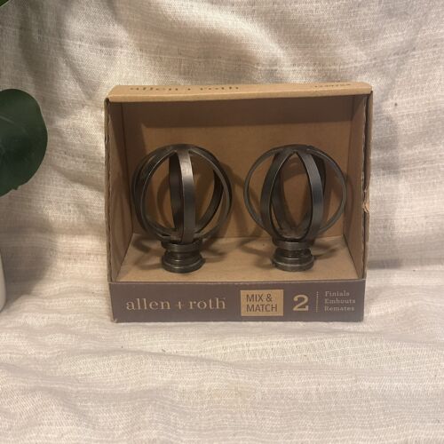 Allen + Roth Finials Metal Curtain Rod Ends #1239784 Round Gunmetal Finish NEW