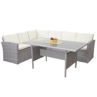 Poly-Rattan-Garnitur MCW-A29, Gartengarnitur, Hellgrau, Kissen Creme