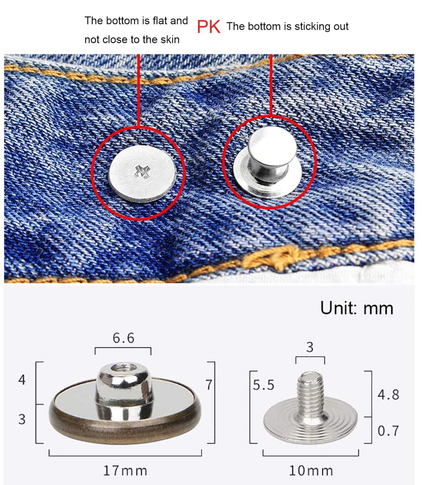 12 Pcs Button for Sewing Metal Jeans,ICEYLI 17 mm No-Sew Nailess Removable Me...