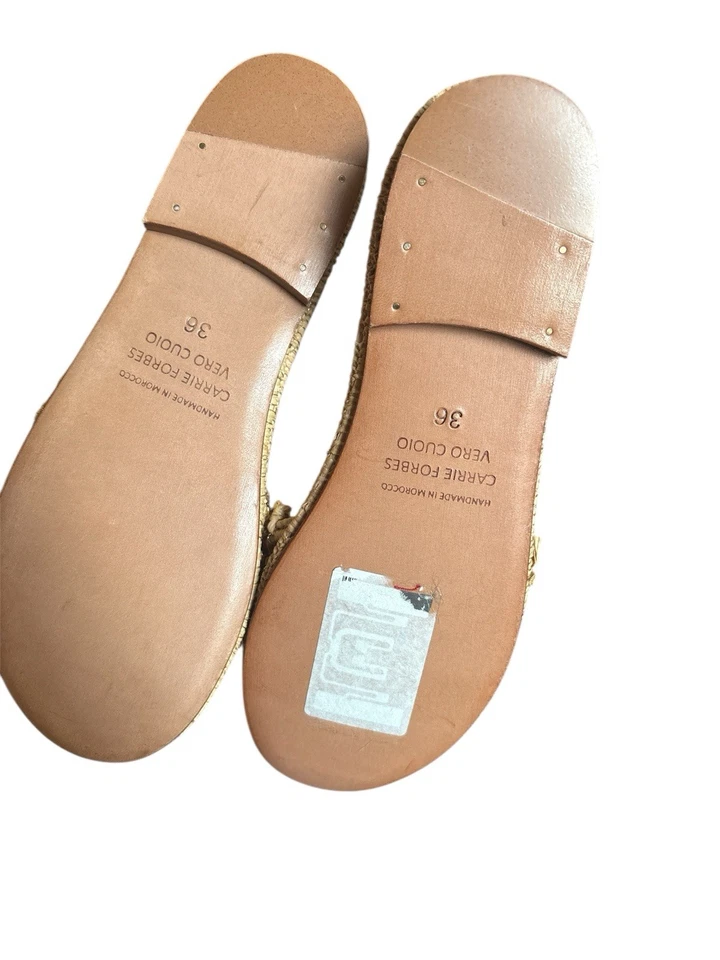 Sandalia deslizable tejida Carrie Forbes cuero tostado hecha en Marruecos talla 36 nueva con etiquetas $368 Foto 3 de 4