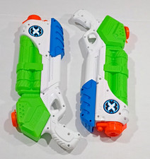 Lot of 2 Water Blasters Squirt Guns - Green White Blue Orange 2 Pack