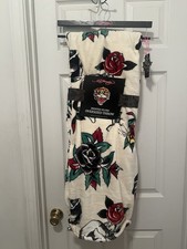 Ed Hardy Plush Throw 60x70 White Red Roses Black Roses Skull NWT