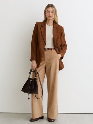 Reiss Womens Camel Interest Cotton Wide leg Trousers