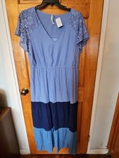 NY Collection Maxi Dress size 2X Blue Maxi Rayon Blend Lined NWT $70