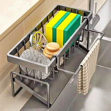 Black Aluminum Kitchen Sink Sponge Organizer Rack with Towel Holder Rust Free