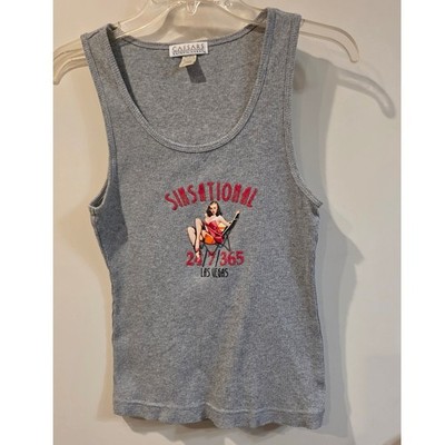 Y2K Caesars Entertainment Las Vegas Sinsational Pin Up Ribbed Tank Top Grey XL