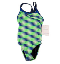 Dolfin XtraSleek Swimsuit Size 26 Blue Green Striped Training One Piece B44D