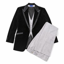 After Six Sir Knight 3-Piece Tuxedo 38R Black Velvet Jacket Grey Pants