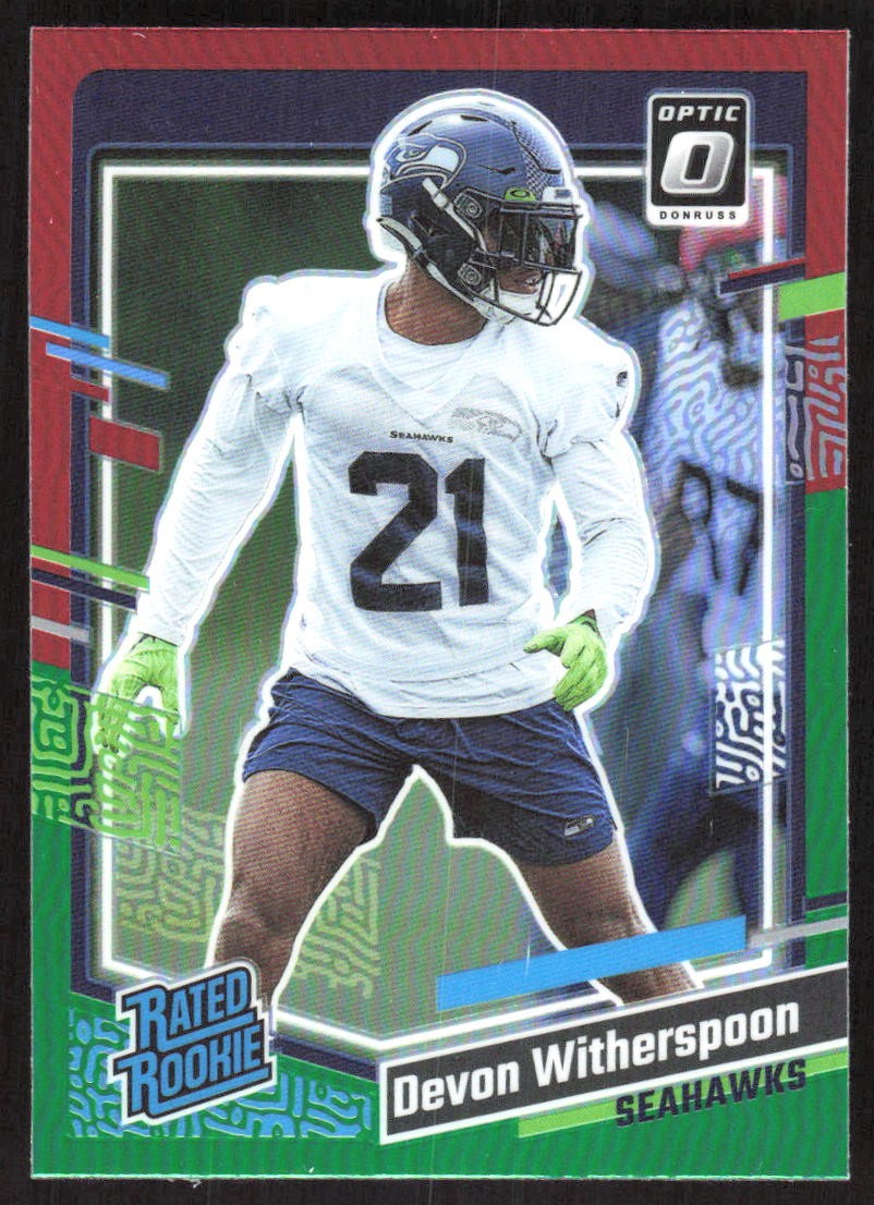 3181J 2023 Donruss #389 Devon Witherspoon Optic Rated Rookie Preview Red & Green