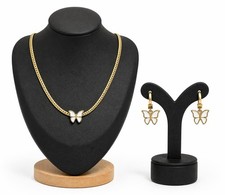 Butterfly Pendant Chain Stainless Steel Gold Tone Jewelry Gift Set For Women