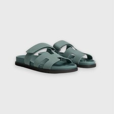 Hermes Chypre sandals bleu tonnerre shoes suede size 37 7