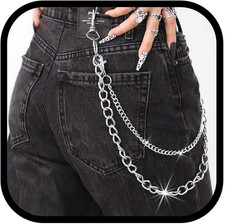 Hip Hop Pants Jean Chain Goth Punk Silver Belt Chains Biker Heavy Thick