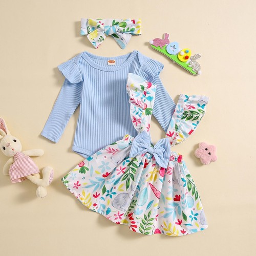 Newborn Baby Girl Easter Outfits Long Sleeve Bodysuit Romper Bunny Eggs Print... - Foto 2 di 7