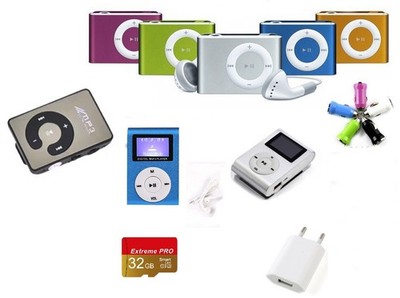 Mini MP3-Player Aluminium Gehäuse inklusive Clip & Ohrhörer, USB-Ladegerät b.A.