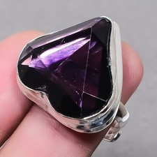 Faceted African Amethyst Gemstone Handmade Gift Adjustable Jewelry Ring SR 2009