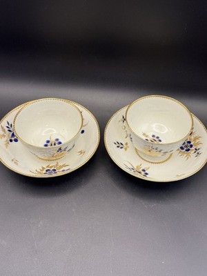 2 Worcester China First Period Dr Wall Tea Bowl & Saucer Under Cup Ca. 1775-1785
