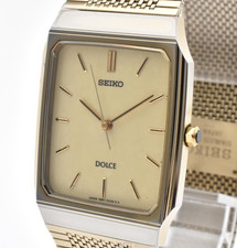 Near MINT Seiko Dolce 5E61-5A00 Gold Tungsten Quartz Rectangle Mens From JAPAN