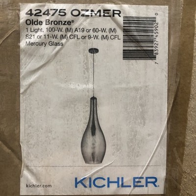 Kichler 42475OZMER Everly Pendant, 1 Light, Mercury Glass, Olde Bronze Finish