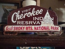 Vintage Cherokee Smokey Mountains National Park Porcelain License Plate Topper