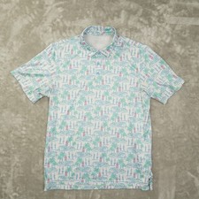 Vineyard Vines Performance Polo Shirt Men's Large Lighthouse Tropical Print Golf