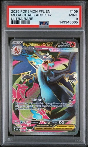 2025 POKEMON PFL EN-PHANTASMAL FLAMES ULTRA RARE #109 MEGA CHARIZARD X EX PSA 9