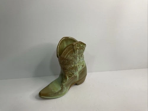 Vintage Frankoma Cowboy Boot Wall Pocket Prairie Green #134