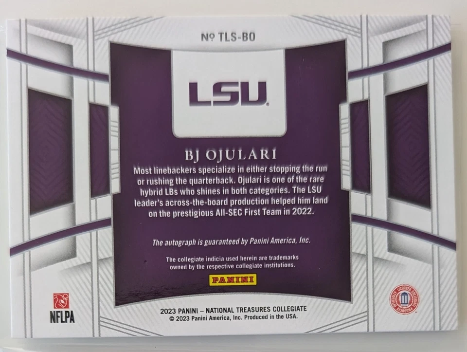 2023 National Treasures Collegiate BJ Ojulari RC Auto /49 LSU Tigers Cardinals - Image 2 of 2