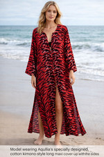 Aquila  s Specially Designed Cotton Maxi Kimono Cover-Up  Button Front  Size M