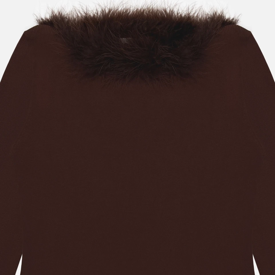 Vintage 90s Minimal Joseph A. Brown Feather Fur 3/4 Sleeve Silk Knit Sweater Top - Image 3 of 4