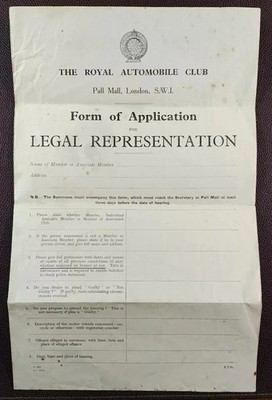 Royal Automobile Club Rechtsvertretungsformular - Pall Mall, London