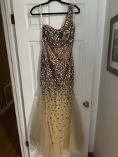 Multicolor Mermaid Sweetheart One Shoulder Sequin Beaded Tulle Prom Dress Gown