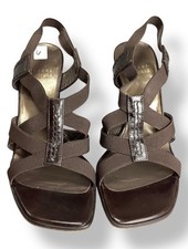 Stuart Weitzman Brown Elastic Strap Pumps Sz 5.5 Slingback Sandals Heels Mocha