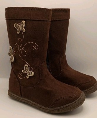 American Eagle Toddler Girl Sz.5 Boots 3D Butterfly Brown Faux Suede Side Zip 