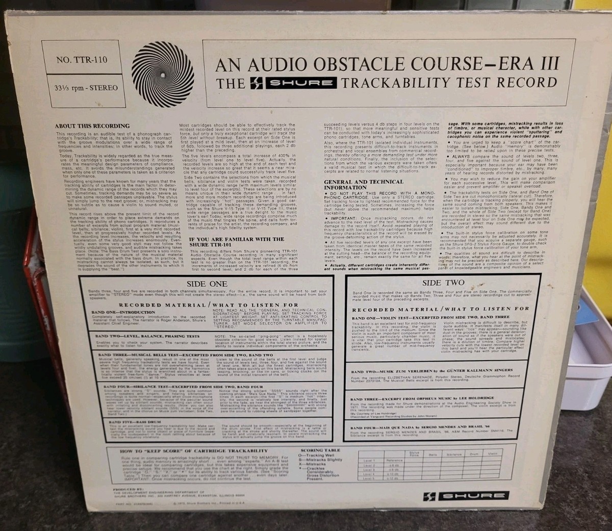Shure Audio Obstacle Course - Era III LP Trackability Test Record