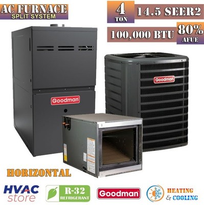Goodman 4 Ton 14.5 SEER2 AC Gas Furnace System 80% AFUE 100K BTU Horizontal R32