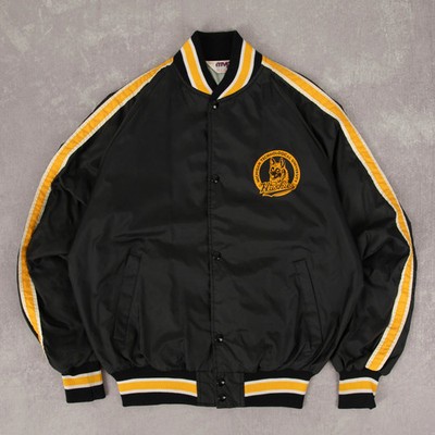 Vintage 90s Michigan Huskies Varsity Jacket L Made in USA Damen Schwarz 