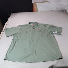 Wrangler Shirt Mens 2XL Green Twill Short Sleeve Button Front Workwear Top New