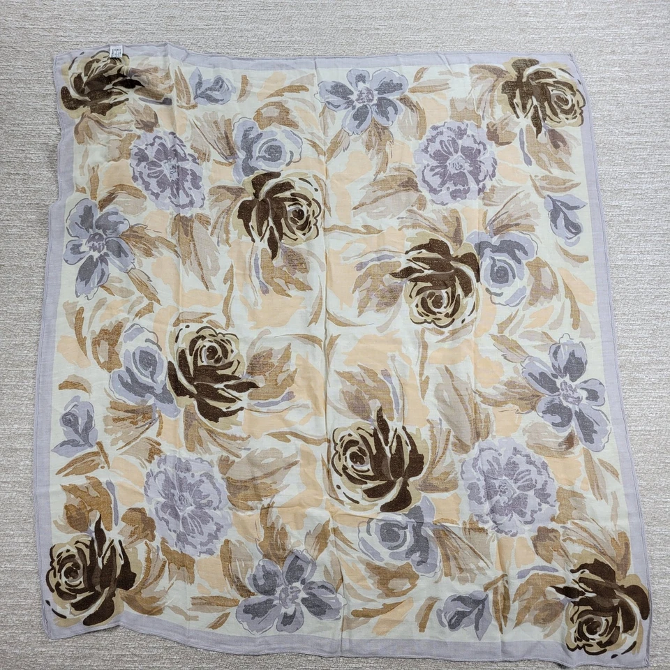 De Colección Oscar de la Renta Floral Rayón Bufanda Marrón Cuadrado Accesorio Calle Japón Foto 3 de 4