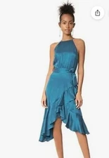 Zimmermann Teal/Blue Flounce Picnic Asymmetric Ruffle Dress Sz 1 Au 10 US 6 Silk