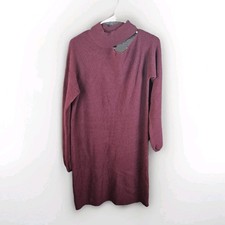 Halogen Cutout Mock Neck Sweater Dress Women M Burgundy Long Sleeve NWT