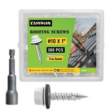 300 Pcs 10 x 1" White Hex Head Roofing Screws with Rubber Washer and Socket