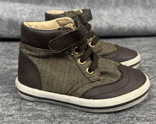 Janie Jack Toddler Boys 7 Brown Shoes Herringbone Hightop Boot Sneaker Ranch