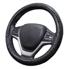 Premium Leather Steering Wheel Cover with Air Holes Non-Slip Rubber Black