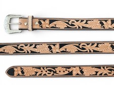 Rodeo Western Tooled Leather Belt Size 36 Suede Saddle Tan Floral Scroll Ranger