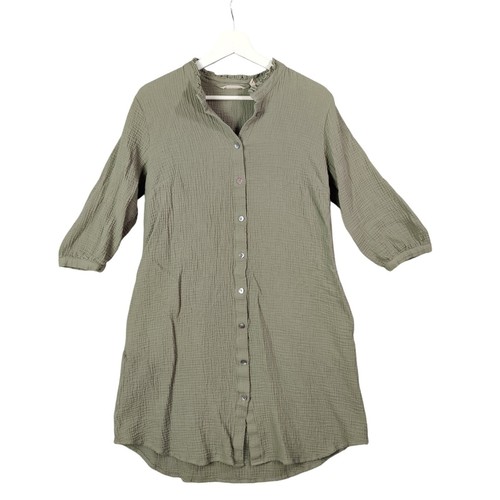 Soft Surroundings Women Gauze Muslin Earth Coastal Boho Shirt Dress M Green Airy